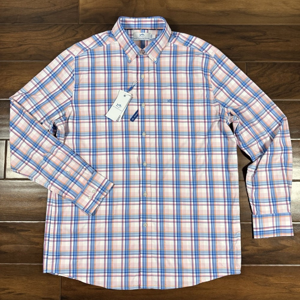 Southern Tide Men's Size Large Parfait Pink Gaspee Plaid Sport Button Shirt